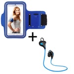 Pack Sport Pour Blackberry Key 2 Smartphone (Ecouteurs Bluetooth Sport + Brassard) Courir T6 - Bleu