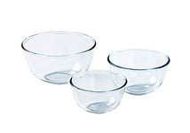 Pyrex – 8023509 – 3 Pieces; Glass Mixing Bowls/Salad Bowl – 0.5 L; 1 L; 2 L – Borosilicate Glass – Heavy Duty – Made in France