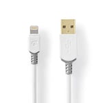 NEDIS Câble USB | USB 2.0 | Apple Lightning 8 broches | USB-A mâle | 480 Mbps | 12 W | Plaqué or | Rond | PVC | Gris/Blanc | Emballage avec fenêtre de présentation 2,00 m 2,00 m