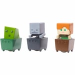 Minecraft Slime Cube, Alex & Skeleton Mini-Figure in Minecart 3-Pack