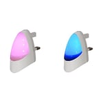 Long Life Lamp Company Pink Automatic Energy Saving Dusk 2 Dawn LED Night Light, 0.4 Watts with Blue Automatic LED Night Light Dusk 2 Dawn LED Sensitive, Plug in