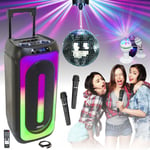 Enceinte Karaoke sans fil USB Bluetooth MS-MAGIC-SOUND1000 1000W 2 Micros TWS - Boule Disco - Jeu Lumière Astro - Anniversaire Dj