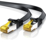 10m Câble réseau CAT 7 plat, Câble Ethernet 10 mètres, Gigabit réseau local LAN 10 Gbps, Câbles de connexion patch, Câbles de pose CAT.7 brut U FTP PiMF fiches RJ45 Compatible Cat 5 6 Noir