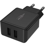 ANSMANN Chargeur USB HC212 pour Smartphone, Tablette, écouteurs, etc. (1 PCE) – Adaptateur Secteur avec contrôle de Charge Smart IC – Chargeur téléphone à Double Ports USB-A 2,4A – Noir