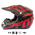 Casque Enfant Moto,Casque Moto Cross Enfant avec Design Fox Casque Cross Enfant avec Gants/Lunettes/Masque/Filet à Elastique(6 PCS) Convient pour Toutes Les Saisons (57-58CM)