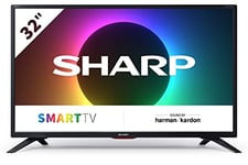 SHARP 32EE6K 32-Inch HD Ready Smart LED TV in Black with Active Motion 200, Freeview Play, HARMAN/KARDON® Sound System, Aquos Net+, Pre-Installed Apps, SD Card Reader, 3x HDMI & 2x USB