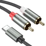 Câble RCA Jack Audio Stéréo Lightening Mâle a 2RCA Mâle Compatible avec Amplificateur Autoradio Chaîne HiFi Smartphone Barre de Son Home Cinéma TV