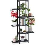 Tagère à plantes, escalier fleurs, 6 niveaux, hlp 150 x 78 x 24 cm, acier mdf, support intérieur, noir - Relaxdays