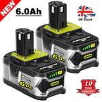 2X 18V 6 AH For Ryobi One Plus P108 Lithium-ion Battery RB18L20 P104 RB18L40 UK