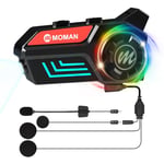 Moman Casque Moto, H4S avec【Lumière LED & RGB】Main Libre Moto Casque Sans Fil Stéréo avec Conception des Roues à Usage Unique avec Micro éduction du Bruit Étanchéité IPX6, Sans-Fil-Casque-Moto-Headset