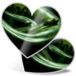 2 x Heart Stickers 7.5 cm - Green Anaconda Snake  #21647