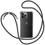 SAMCASE Coque avec Cordon pour iPhone 13 Pro, Transparent Silicone Collier Réglable Téléphone Étui Portable Lanière Housse - Noir