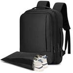 Alyvisun Sac a Dos Voyage Cabine Avion 42x30x20, Bagage Cabine Extensible 18.9-25.2 L, Travel Backpack avec Compartiment et Sac à Chaussures, pour Vol, Travail, Voyages, Noir