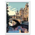 Bridge of Sighs Cambridge University on Cam River Artwork Framed Wall Art Print A4