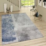 Paco Home - Poils Ras Tapis Aspect Denim Avec Motif Rococo Bleu Jean Moderne Chiné Gris 160x230 cm