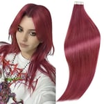 RUNATURE Tape Adhesive Extension Colorés Burgundy Tape Extension a Adhesive Naturel Remy Hair Extension Bande Cheveux Naturel Adhesif 14 Pouces/35cm 10 Pièces/20g