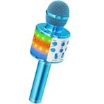 Ankuka Microphone sans Fil Karaoké, Micro Karaoke Enfant avec Lumières LED de Danse, Microphone Bluetooth pour Enfants Fille Garcon pour Fête Chanter Idée Cadeau de Noël Anniversaire Bleu