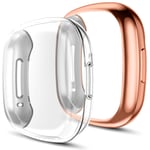 Youmaofa Screen Protector Compatible with Fitbit Versa 3/Fitbit Sense, (2 Pack) Soft TPU HD Full Protective Case Cover for Fitbit Versa 3/Sense Smartwatch Bands Accessories, Clear/Rosegold
