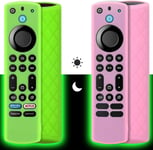 Silicone Boîtier De Télécommande (2Pcs) Pour Firestick 4K Max (2Nd)/ Toshiba/Insignia/Pioneer/Omni Alexa Voice Remote Enhanced Avec Lanière (Vert + Rose Les Deux Brillent)