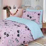 DTEX HOMES - 100% Cotton Kids Childrens Bedding Set Reversible Duvet Cover With Pillowcases and Matching Fitted Sheet (Funky Pink, Double Complete Set)