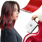 RUNATURE Extension Adhesive Rouge Extension Cheveux Humain Adhesif Bande Extension Cheveux Naturel Rouge Extension Tape Remy Hair 12 Pouces/30cm 10 Pièces/20g #Red