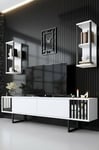 Dmora Meuble Ananke, Buffet de Salon, Armoire TV, Base Murale équipée, 180 x 30 x 48 cm, Blanc et Noir