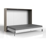 Lit escamotable horizontal coloris blanc/imitation chêne - Longueur 212 x Hauteur 154 x Profondeur 43-167 cm Pegane