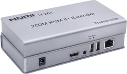 Extendeur IP KVM HDMI 200M, sur IP RJ45 Ethernet CAT6 6A émetteur récepteur 1 TX à 20 RX et connexion en cascade USB clavier souris sur UTP/STP H.264 (TX+RX)