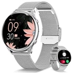 RUXINGX Montre Connectée Femme avec Appel, Smartwatch Suivi des Règles et Ovulation, 120+ Modes Sport/SpO2/Fréquence Cardiaque/Sommeil/Tension Artérielle Podometre Calories IP68 Android iOS Argent