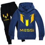 7-14 år Messi barn tonåringar fotboll fotboll hoodies träningsset huvtröjor + byxor Navy blue 150cm