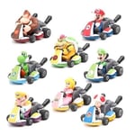 8 st Super Mario Kart Dragbilar Luigi Toad Bowser Princess Figur Barnleksak