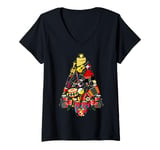 Womens Xmas Decoration Santa Hat Music Instruments Christmas Tree V-Neck T-Shirt