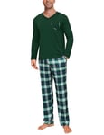 Uniexcosm Pyjama Homme Hiver Coton Ensemble de Pyjama à Carreaux Vêtements de Nuit à Manches Longues Ensemble Pyjama Homme à Carreaux Vert Foncé L