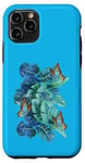 Coque pour iPhone 11 Pro Feuilles et papillons Monstera bleu turquoise