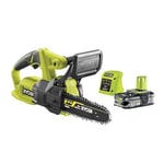 RYOBI - Tronçonneuse compacte 18V - guide 20 cm - tendeur latéral - Livré avec une 2ème chaîne, 1 batterie lithium+ 18V 2,5 Ah et 1 chargeur 1,5 A - RY18CS20A-125/RAC270