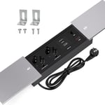 Coulissant Couvercle Prise De Bureau,Prise Encastrable Avec 2 Prises,1 Usb,1 Type C,Interface Réseau Hdmi Td,Aluminium Multiprise Electrique Pour Bureau De Cuisine De Bureau,1,8M Câble