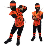 Boys Neon Orange Power Dragon Ninja Costume Kids Child Ranger Fancy Dress Samura