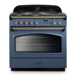 Rangemaster CLAS90FXDFFSB/B 90cm Classic FX 90 Dual Fuel Stone Blue Range Cooker With Brass Trim