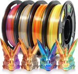 Filament PLA 1.75mm,Soie Tricolore PLA Filament pour Imprimante 3D,4 Bobines de 250g Mélange de Couleurs PLA Filament,Bonne Rétraction pour les Machines,l'Éducation