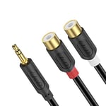 J&D 3.5 mm to 2 RCA Cable, Gold Plated Audiowave Series 3.5mm Male to 2RCA Female Stereo Audio Adapter Y Splitter RCA Cable, 3 Feet