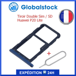 Tiroir Dual SIM Double Nano SIM/SD Carte Mémoire pour HUAWEI P20 Lite Bleu