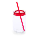 eBuyGB 1303205-2 Pack of 2 Mason Jam Jars, BPA-Free Plastic, 600 ml, Red