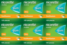 6 x Nicorette Gum Fruitfusion 4mg - 6 x 105 630 gums. 2025/26