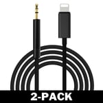 2M Lightning till AUX 3.5mm Kabel/Adapter Bil Svart 2-Pack