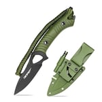 TONIFE Explorer Couteau à Lame Fixe avec Gaine 8Cr14moV Lame Couteau de Survie Multifonctionnel Manche en Nylon Renforcé de Fibre de Verre pour Couteau EDC Extérieur(Vert+Noir Titane)