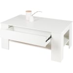 Ml design Table Basse Blanc avec 1 Tiroir et une Étagère, 110×65×48 cm, Aggloméré, Table d'Appoint Moderne, Table de Salon Élégante, Table de Canapé