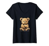 Womens Awesome Teddy Bear with mad look for Man and Woman V-Neck T-Shirt