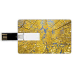 32G USB Flash Drives Credit Card Shape Yellow and Blue Memory Stick Bank Card Style Looking Skyward amongst the Patch of Sun lit Aspen Trees in Autumn Life Print,Yellow Waterproof Pen Thumb Lovely Jum