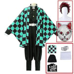 Demon Slayer Kimetsu No Yaiba Tanjirou Kamado Cosplay Kostym Kimono Jul Anime Uniform Set för vuxna barn - Perfet 7 piece set XXL