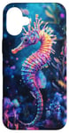 Coque pour iPhone 16 Plus Hippocampe éclatant au milieu de la flore sous-marine colorée